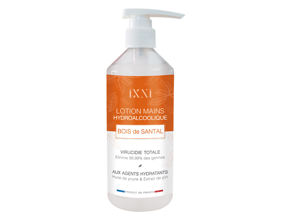 GEL HYDROALCOOLIQUE ACTION PIN NETTOYE MAINS HYDRATE PEAU BOIS DE SANTAL FLACON 500ML