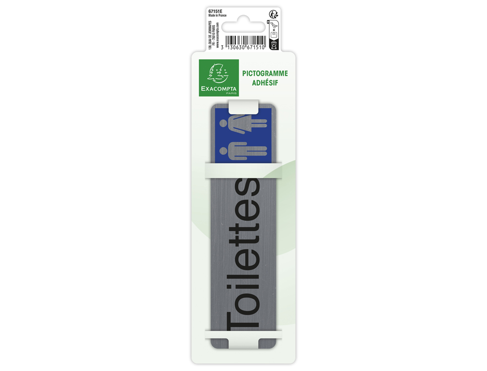 PLAQUE ADHESIVE EXACOMPTA TOILETTES DAME / HOMME IMITATION ALUMINIUM 16,5X4,4CM