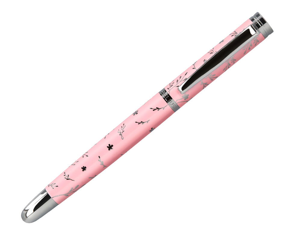 STYLO-PLUME BELIUS COLLECTION1 ALUMINIUM ENCRE   BLEUE COLORIS ROSE DESIGN     RELIEF ARGENTE BOITE DESIGN