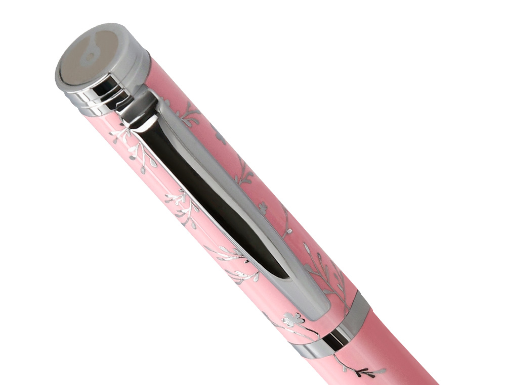 STYLO-PLUME BELIUS COLLECTION1 ALUMINIUM ENCRE   BLEUE COLORIS ROSE DESIGN     RELIEF ARGENTE BOITE DESIGN