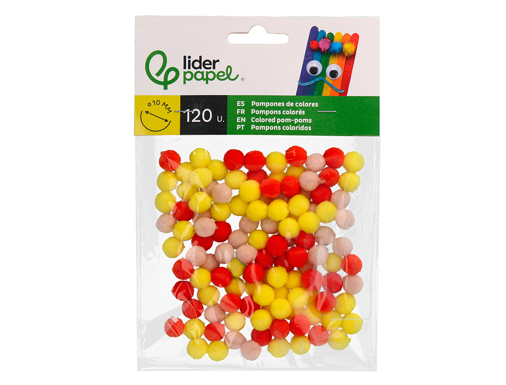 POMPONS DE COULEUR LIDERPAPEL DIAMETRE 1CM COLORIS NUANCES VIFS ASSORTIS SACHET 120 UNITES