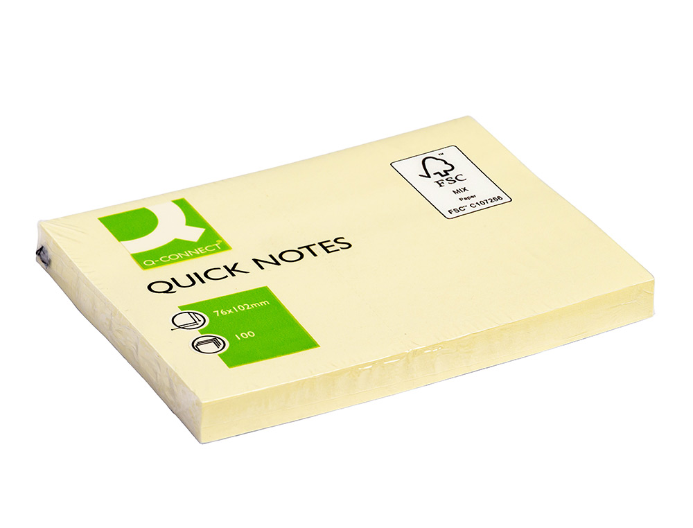 BLOC-NOTES Q-CONNECT QUICK NOTES 102X76MM 1 BLOC 100F REPOSITIONNABLES COLORIS JAUNE