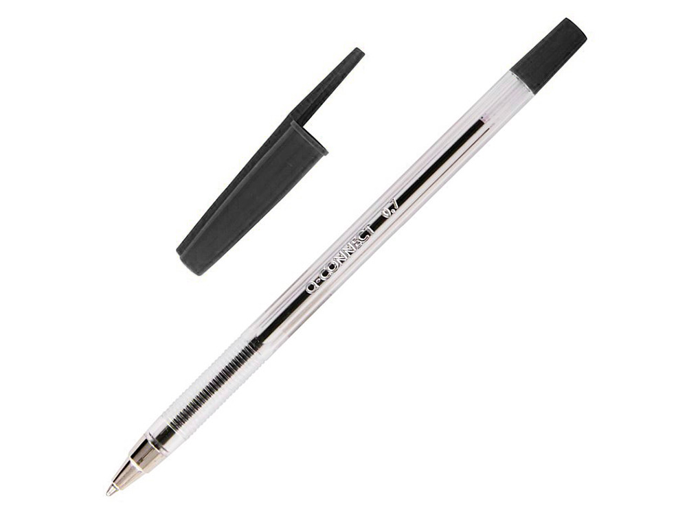 STYLO-BILLE Q-CONNECT CRITURE MOYENNE 0.7MM ENCRE CLASSIQUE BILLE INDFORMABLE CAPUCHON COULEUR ENCRE NOIR
