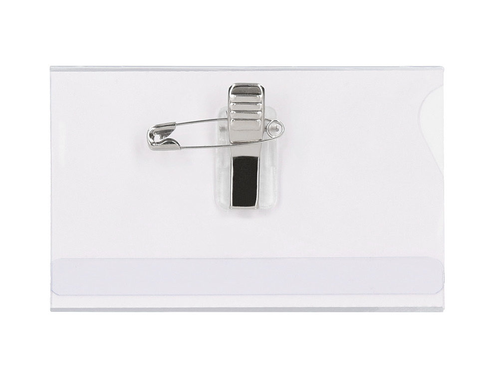 BADGE Q-CONNECT PVC RIGIDE TRANSPARENT PINCE OU ÉPINGLE FORMAT 54X90MM CARTE VISITE