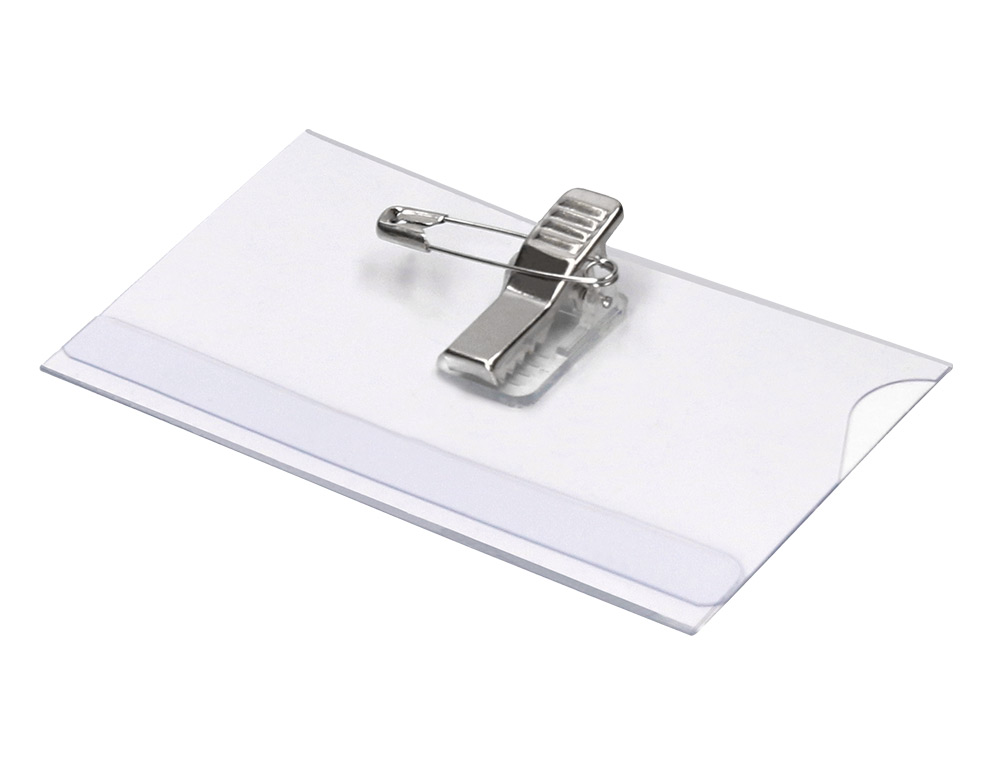 BADGE Q-CONNECT PVC RIGIDE TRANSPARENT PINCE OU ÉPINGLE FORMAT 54X90MM CARTE VISITE