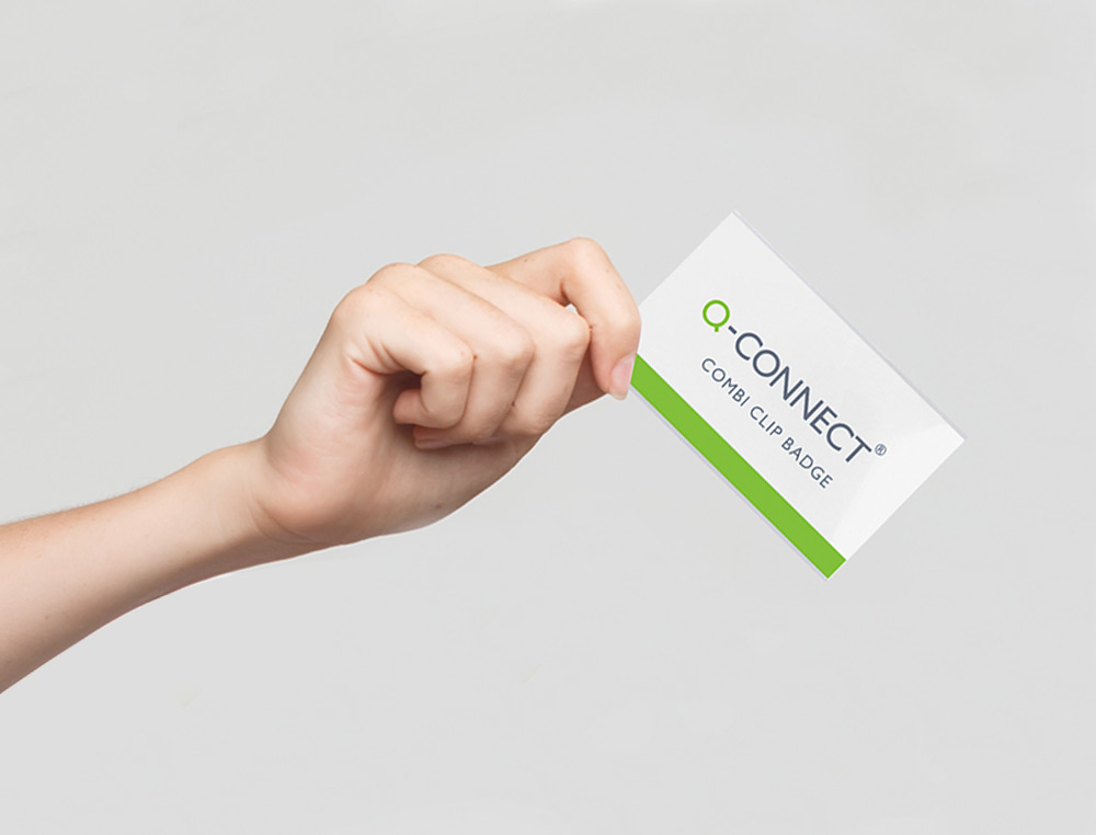 BADGE Q-CONNECT PVC RIGIDE TRANSPARENT PINCE OU ÉPINGLE FORMAT 54X90MM CARTE VISITE
