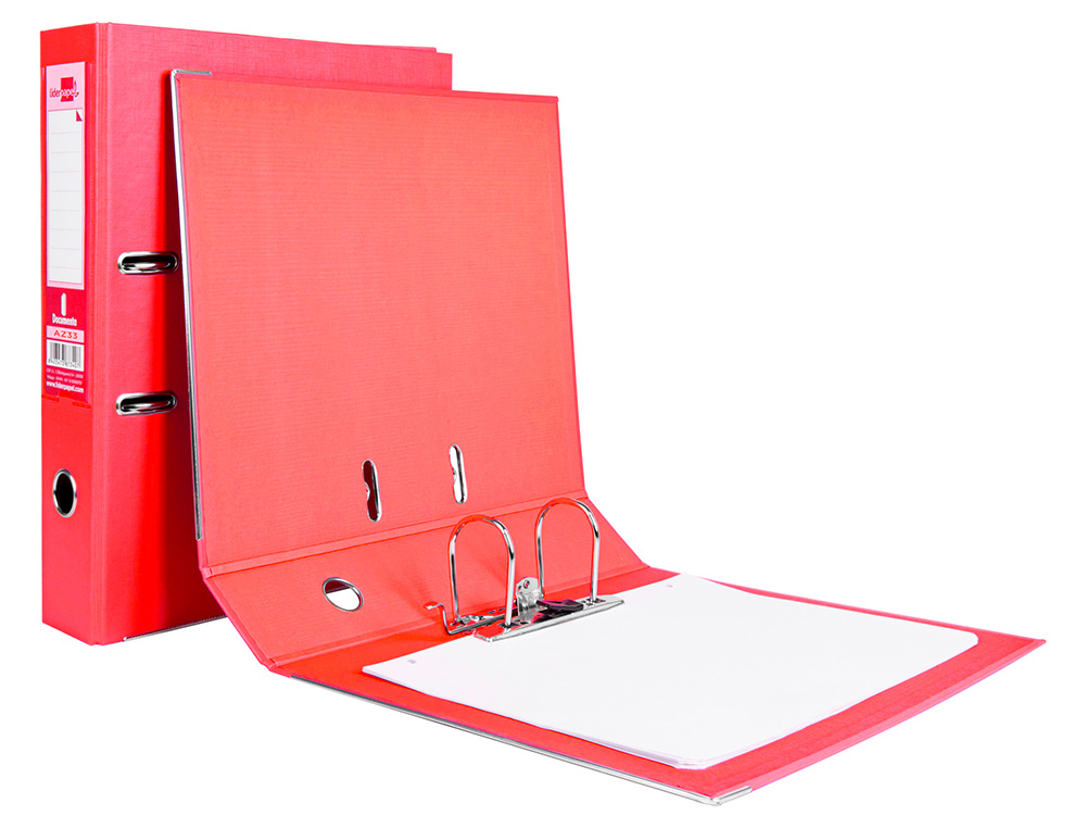 CLASSEUR LEVIER LIDERPAPEL DOCUMENTA FOLIO CARTON REMBORDE DOS 75MM RADO METALLIQUE COLORIS ROUGE