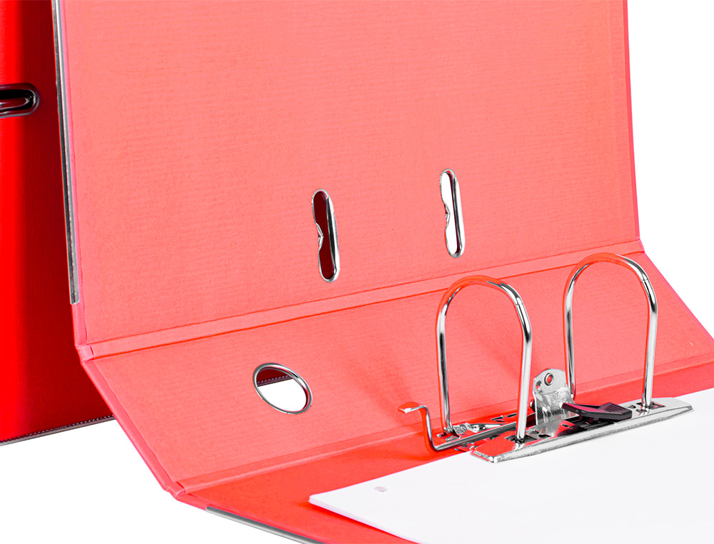 CLASSEUR LEVIER LIDERPAPEL DOCUMENTA FOLIO CARTON REMBORDE DOS 75MM RADO METALLIQUE COLORIS ROUGE