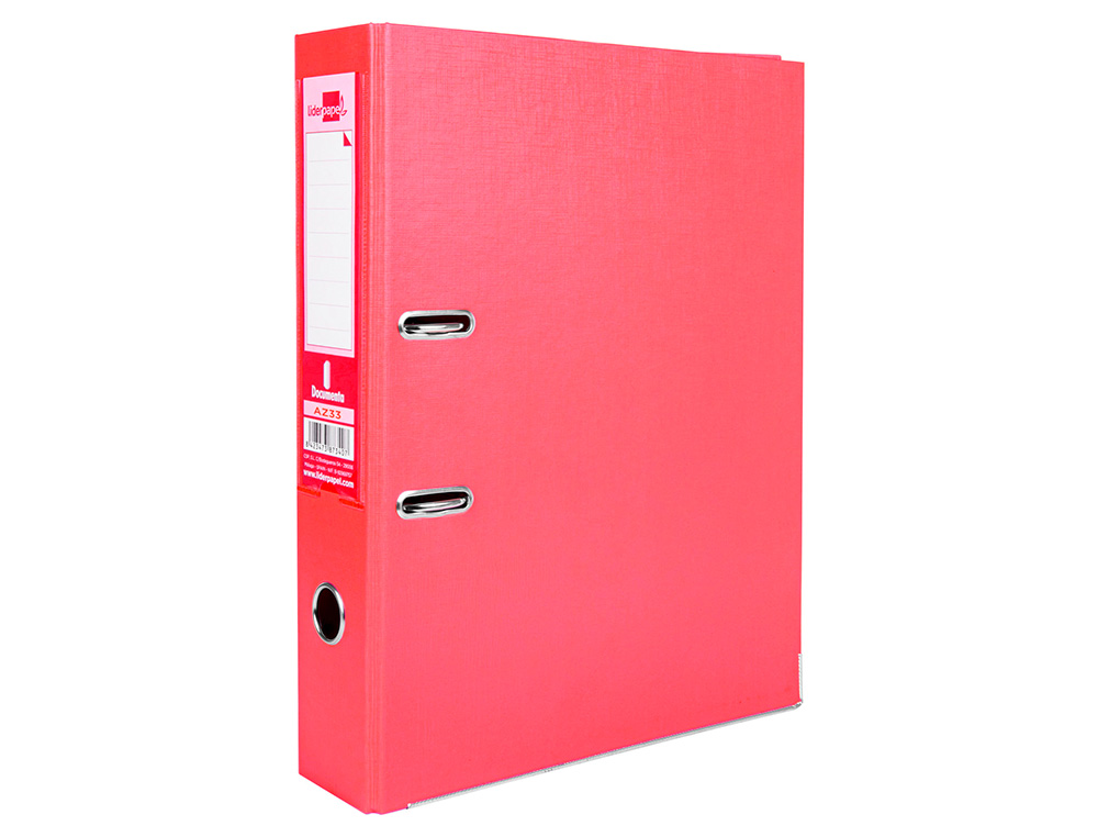 CLASSEUR LEVIER LIDERPAPEL DOCUMENTA FOLIO CARTON REMBORDE DOS 75MM RADO METALLIQUE COLORIS ROUGE