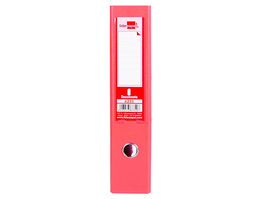CLASSEUR LEVIER LIDERPAPEL DOCUMENTA FOLIO CARTON REMBORDE DOS 75MM RADO METALLIQUE COLORIS ROUGE