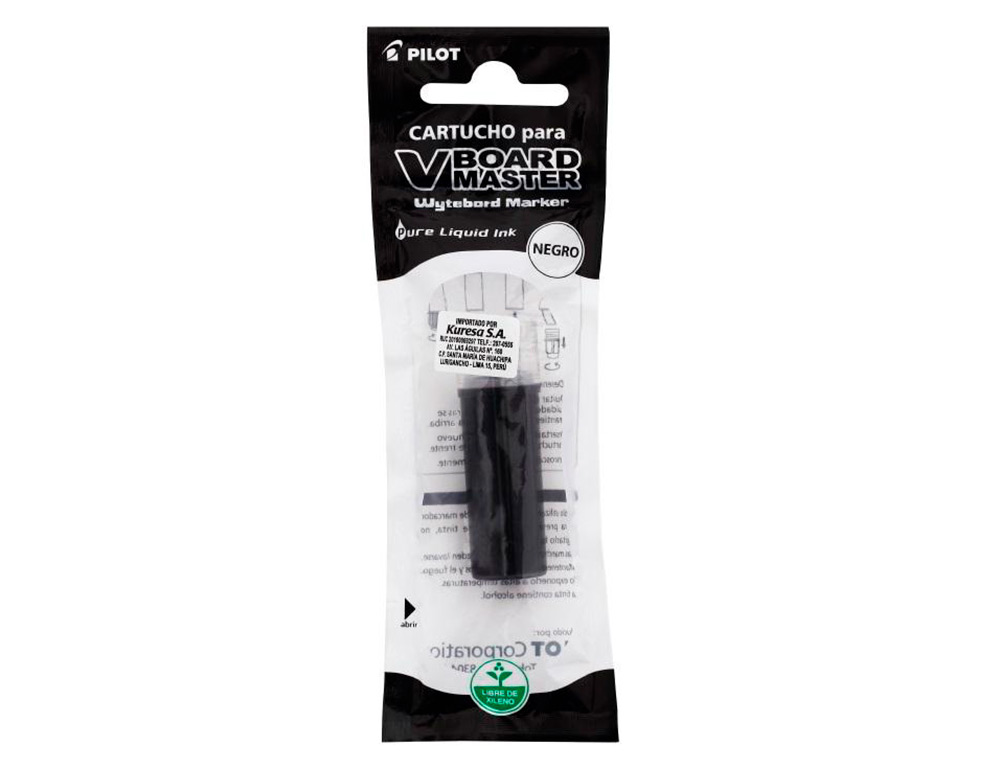 RECHARGE PILOT WBS-VS POUR MARQUEURS V BOARD MASTER TRAC 2MM ENCRE LIQUIDE BASE ALCOOL COULEURS VIVES NOIR