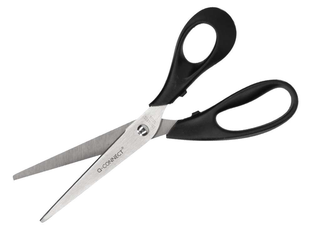 CISEAUX BUREAU Q-CONNECT ÉCONOMIQUE DROITIER LAMES INOX 210MM BRANCHES GAINÉES ABS BOUTS POINTUS COLORIS NOIR