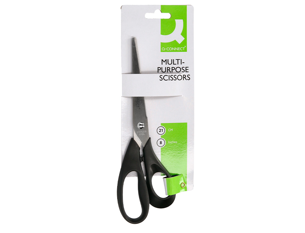 CISEAUX BUREAU Q-CONNECT ÉCONOMIQUE DROITIER LAMES INOX 210MM BRANCHES GAINÉES ABS BOUTS POINTUS COLORIS NOIR