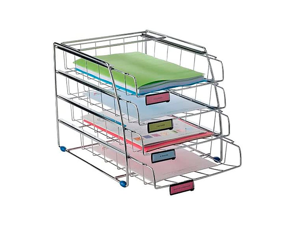 CORBEILLE  COURRIER ALBA MTAL CHROM COULISSANTE PATINS ANTIDRAPANTS PORTE-TIQUETTES 405X335X335MM SET 4 UNITS