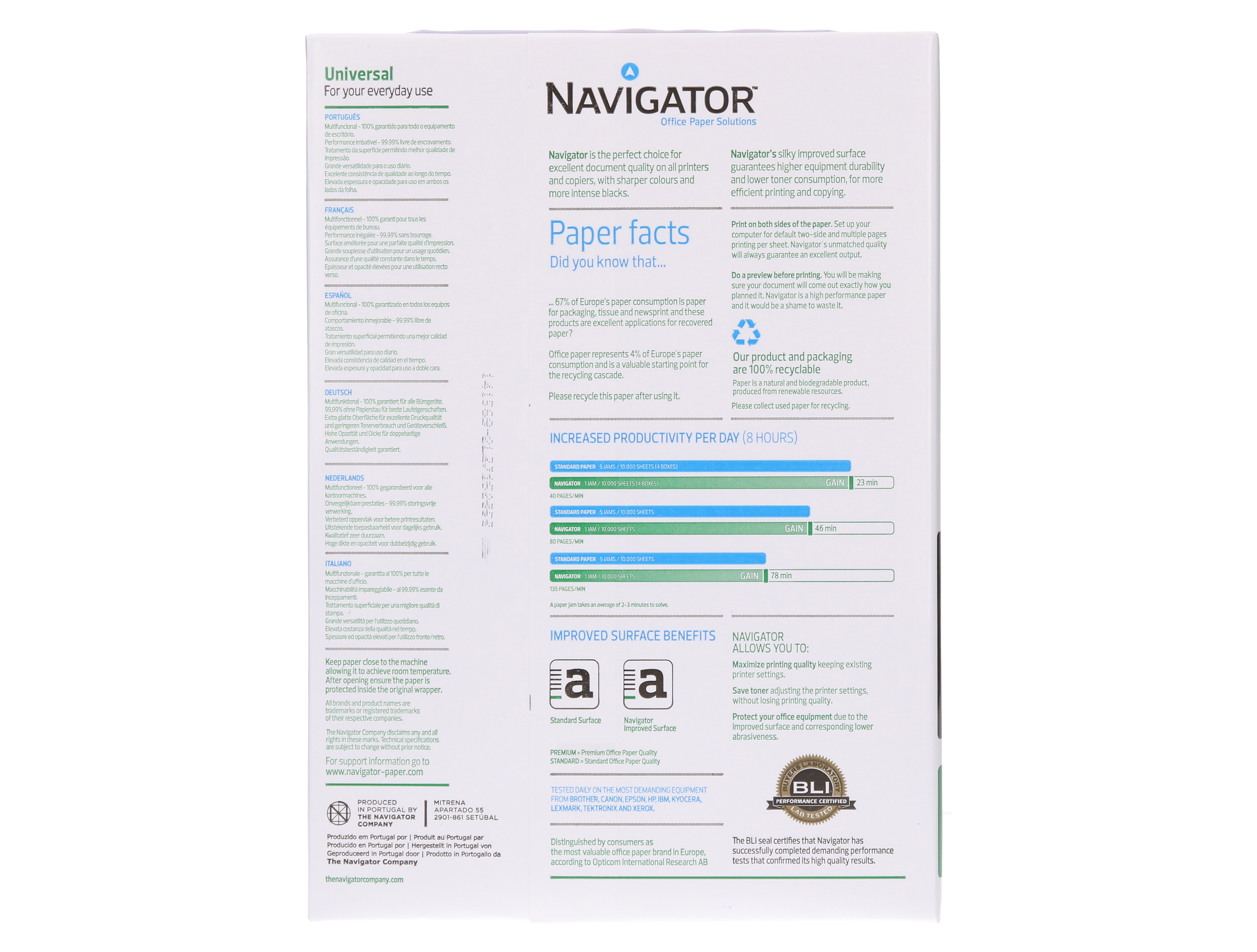 PAPIER NAVIGATOR MULTIFONCTION UNIVERSAL A4 80G BLANCHEUR 169 OPACIT 95 RIGIDIT 120 QUALIT SUPRIEURE 500 FEUILLES
