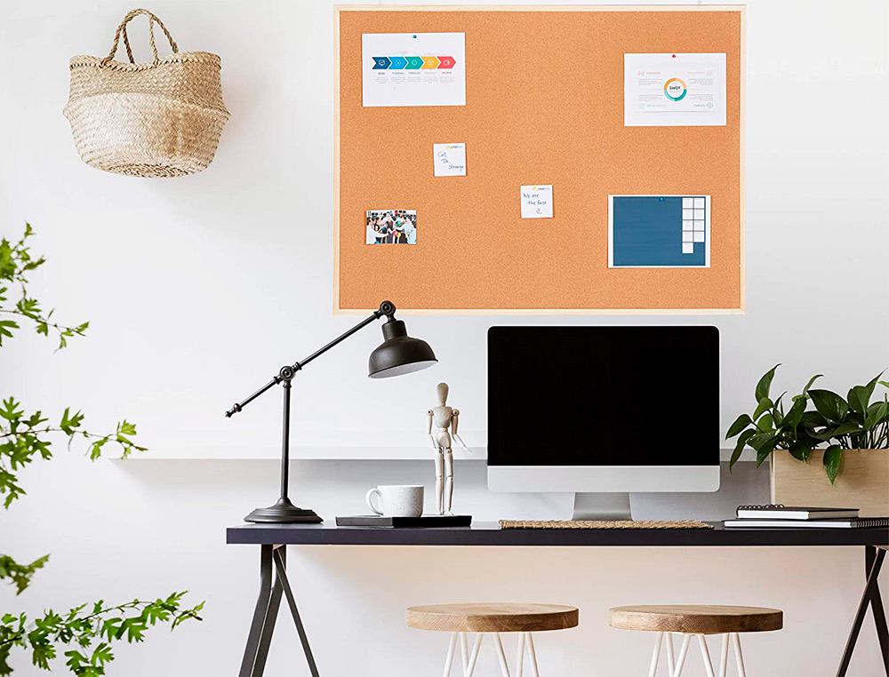 TABLEAU LIGE Q-CONNECT MURAL CADRE BOIS PIN NATUREL 2 FACES INCLUS 5 PINGLES MMO FIXATION MUR PAISSEUR 1MM 90X60CM