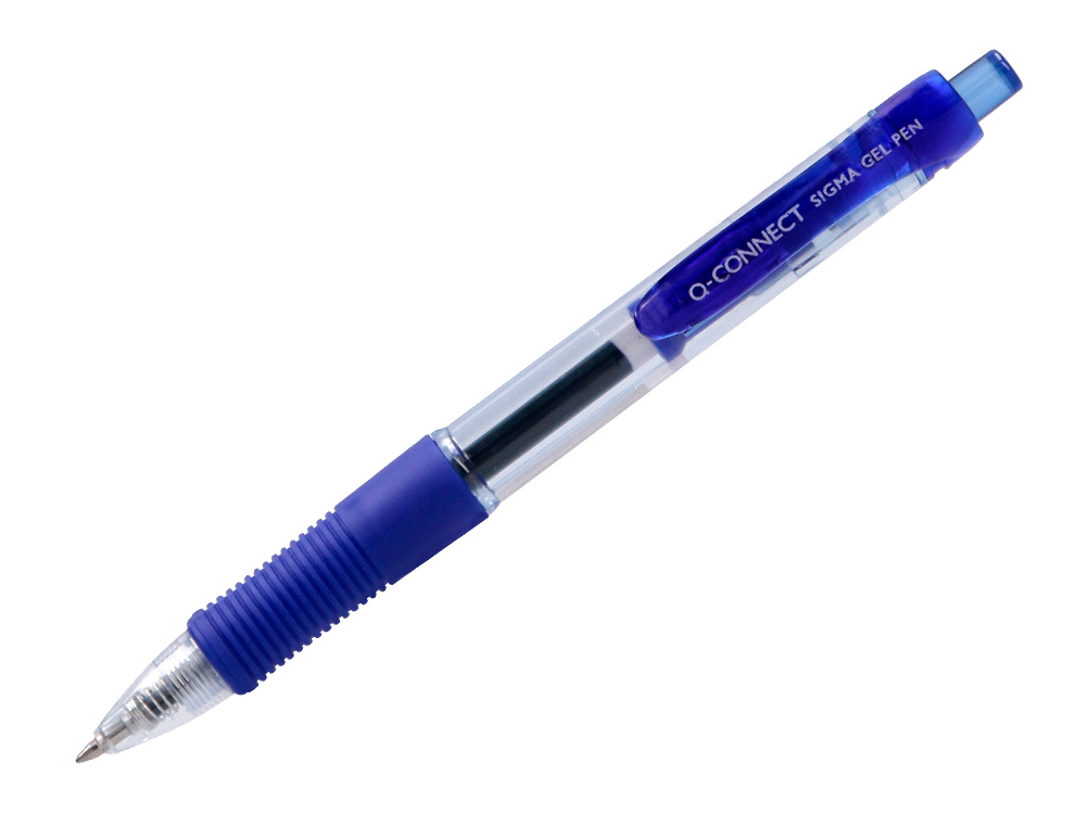 STYLO-BILLE Q-CONNECT SIGMA ÉCRITURE MOYENNE 0.5MM ENCRE GEL RÉTRACTABLE CORPS PLASTIQUE TRANSLUCIDE COLORIS BLEU