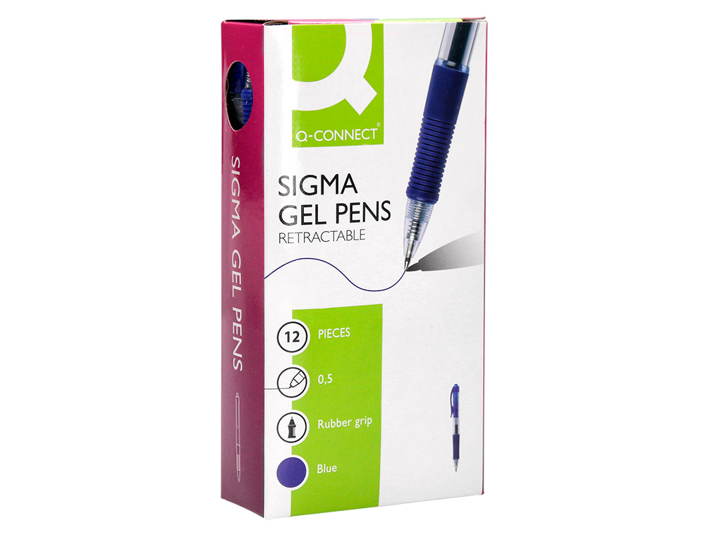 STYLO-BILLE Q-CONNECT SIGMA ÉCRITURE MOYENNE 0.5MM ENCRE GEL RÉTRACTABLE CORPS PLASTIQUE TRANSLUCIDE COLORIS BLEU