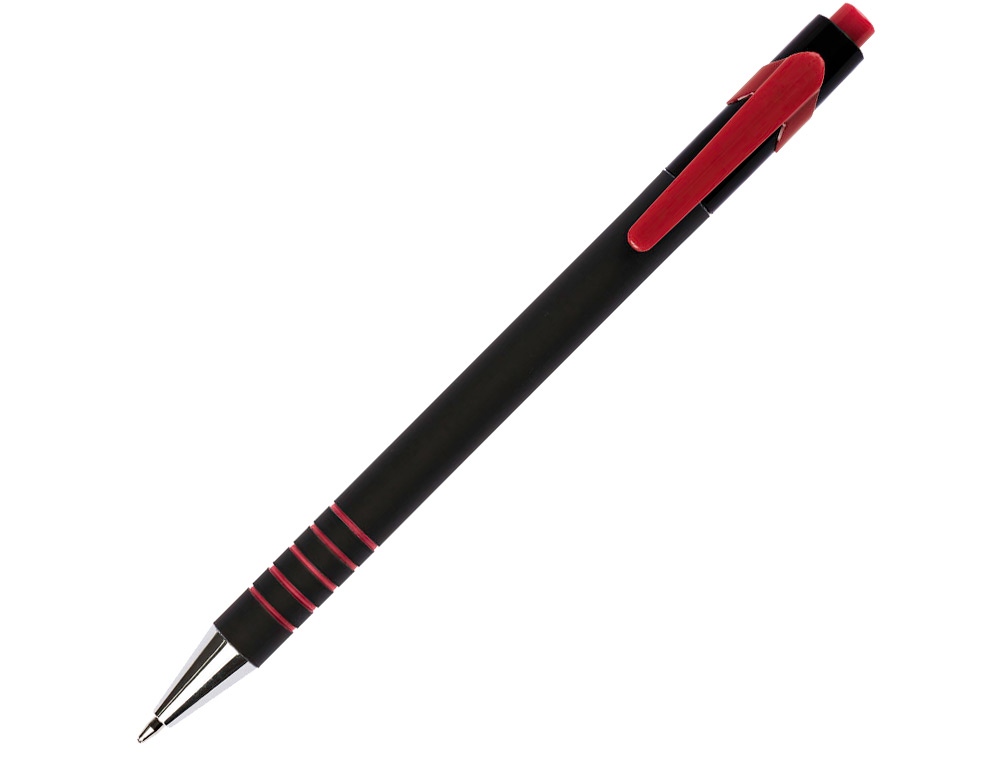 STYLO-BILLE Q-CONNECT LAMBDA RTRACTABLE CRITURE MOYENNE 0.7MM POINTE MTAL CORPS CAOUTCHOUC COULEUR ENCRE ROUGE