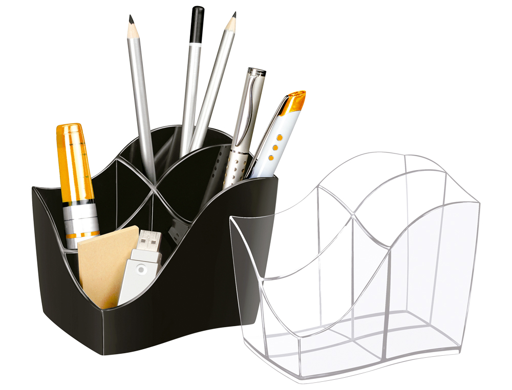 POT MULTIFONCTIONS CEP ELLYPSE POLYSTYRÈNE ANTICHOC 4 COMPARTIMENTS POUR 45 CRAYONS 1 CASE VRAC 118X89X98MM NOIR