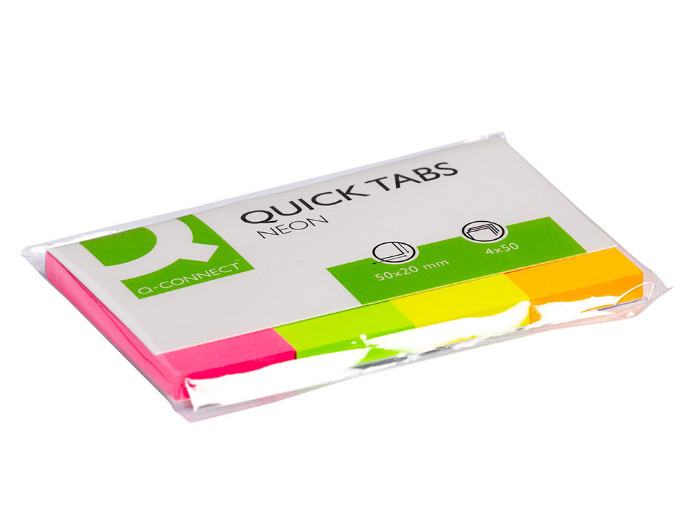 MARQUE-PAGES Q-CONNECT 20X50MM 200F REPOSITIONNABLE COLORIS FLUORESCENTS POCHETTE 4 BLOCS 50F