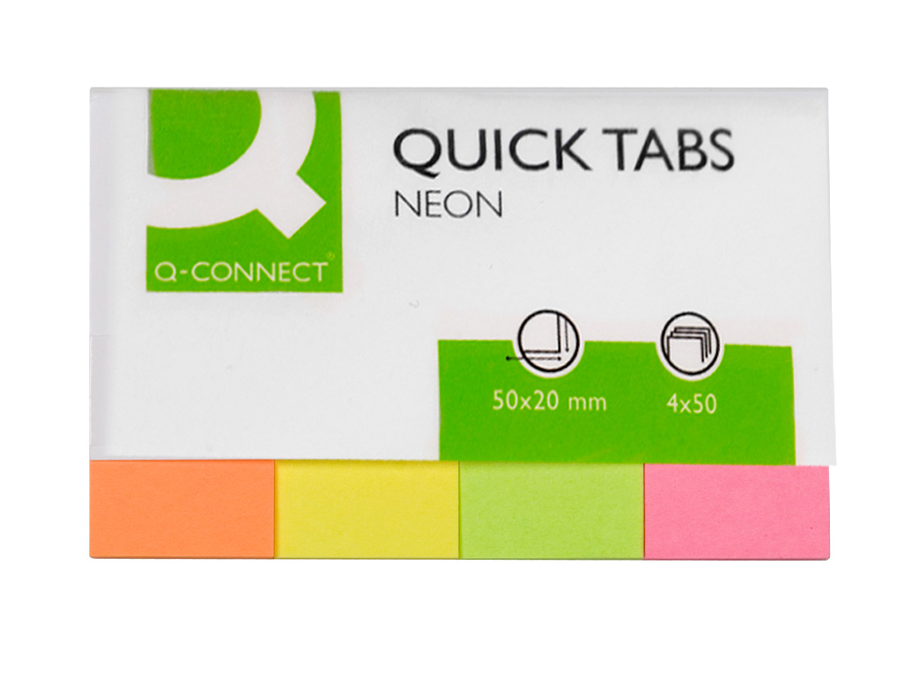 MARQUE-PAGES Q-CONNECT 20X50MM 200F REPOSITIONNABLE COLORIS FLUORESCENTS POCHETTE 4 BLOCS 50F