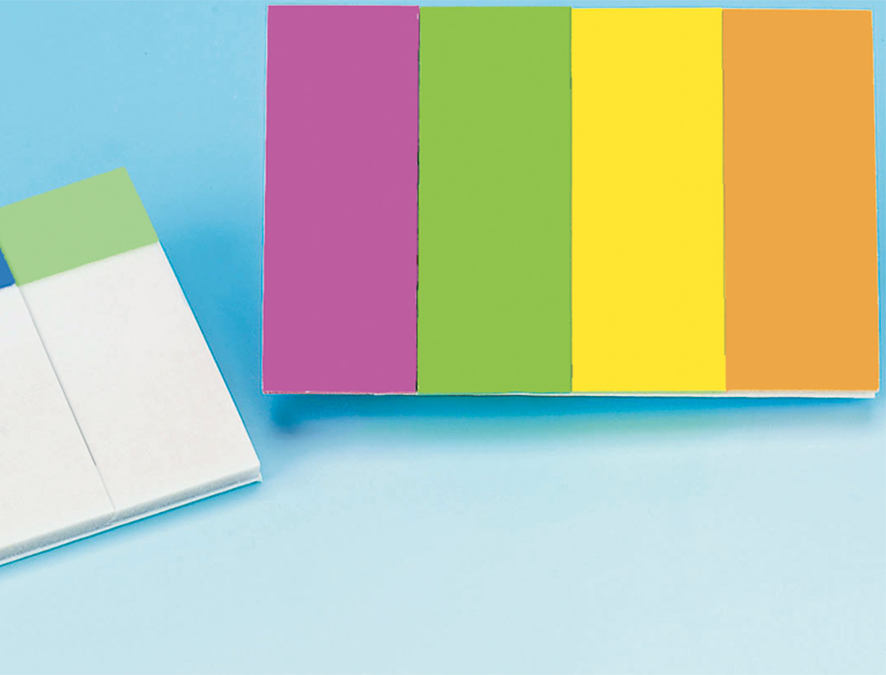 MARQUE-PAGES Q-CONNECT 20X50MM 200F REPOSITIONNABLE COLORIS FLUORESCENTS POCHETTE 4 BLOCS 50F