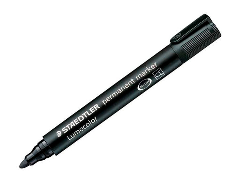 MARQUEUR STAEDTLER PERMANENT DRY SAFE LUMOCOLOR POINTE OGIVE RECHARGEABLE RÉSISTANT EAU CORPS NOIR ENCRE NOIRE