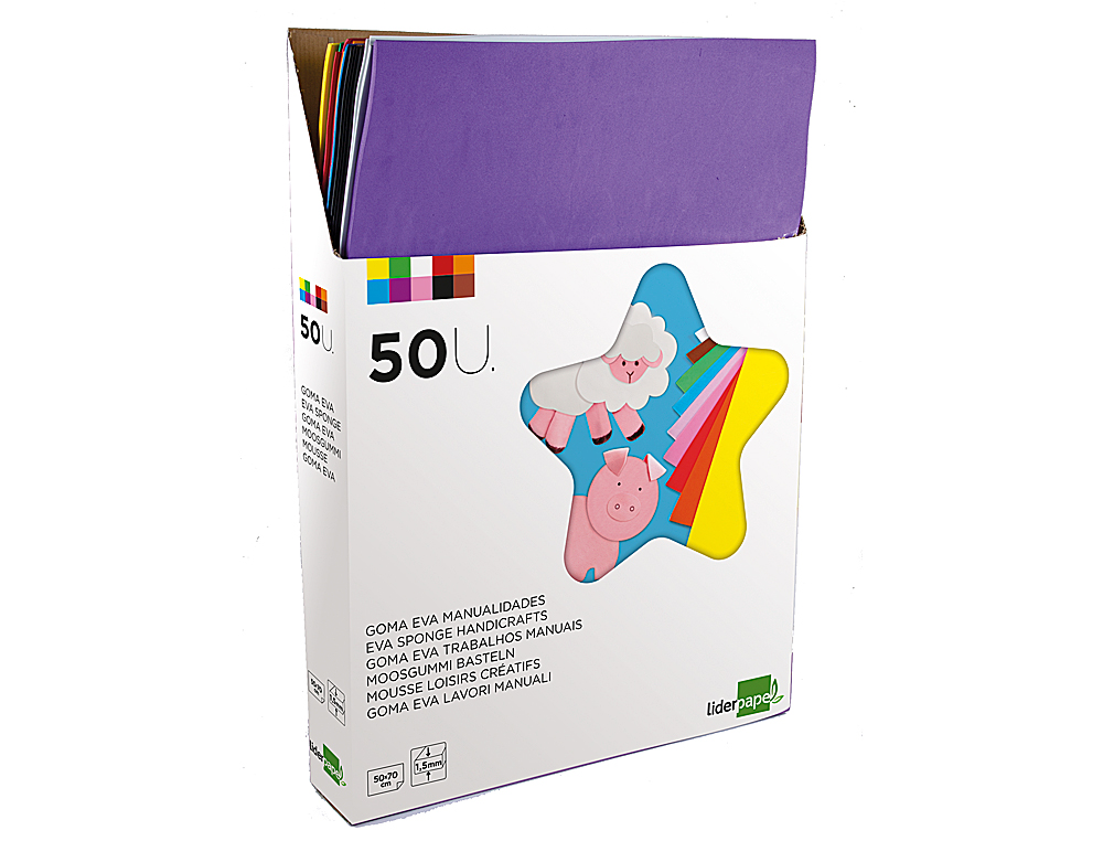 PRSENTOIR DE 50 PLAQUES MOUSSE LIDERPAPEL 60G/M2 PAISSEUR 1,5MM 500X700MM 10 COLORIS ASSORTIS