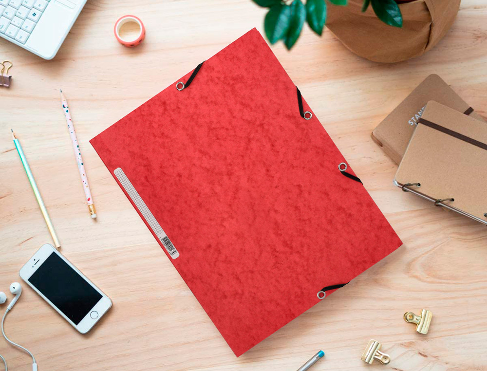 CHEMISE Q-CONNECT CARTE LUSTRÉE 375G POUR DOCUMENTS A4 320X243MM 3 RABATS COLORIS ROUGE
