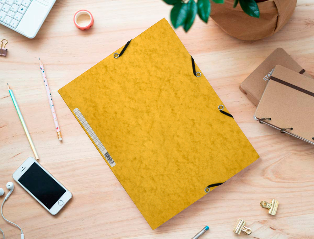 CHEMISE Q-CONNECT CARTE LUSTRÉE 375G POUR DOCUMENTS A4 320X243MM 3 RABATS COLORIS JAUNE