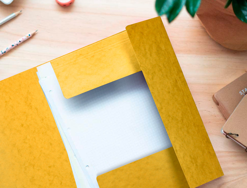 CHEMISE Q-CONNECT CARTE LUSTRÉE 375G POUR DOCUMENTS A4 320X243MM 3 RABATS COLORIS JAUNE