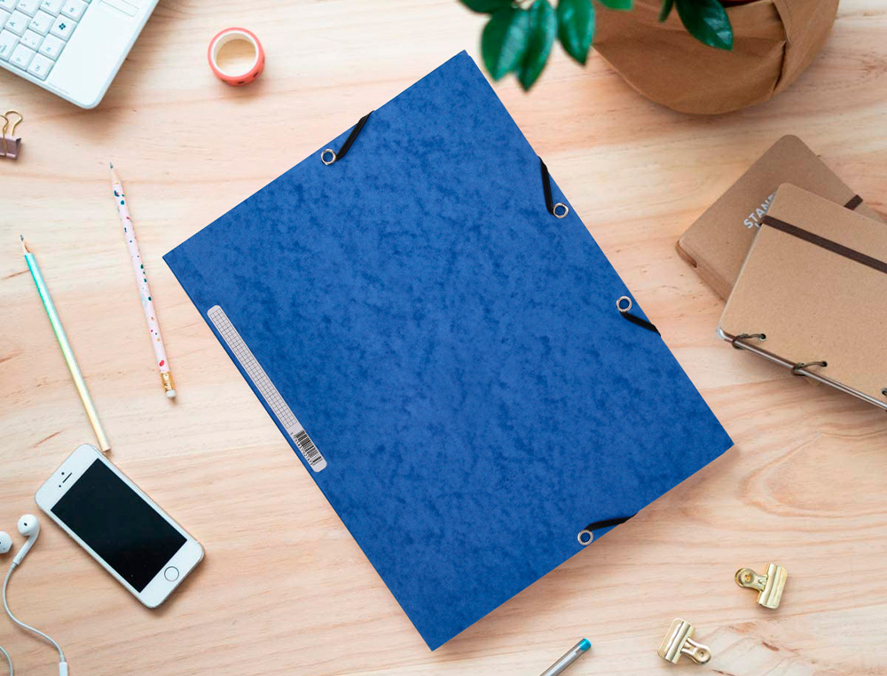 CHEMISE Q-CONNECT CARTE LUSTRÉE 375G POUR DOCUMENTS A4 320X243MM 3 RABATS COLORIS BLEU
