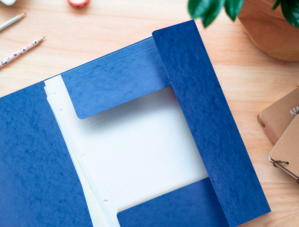 CHEMISE Q-CONNECT CARTE LUSTRÉE 375G POUR DOCUMENTS A4 320X243MM 3 RABATS COLORIS BLEU