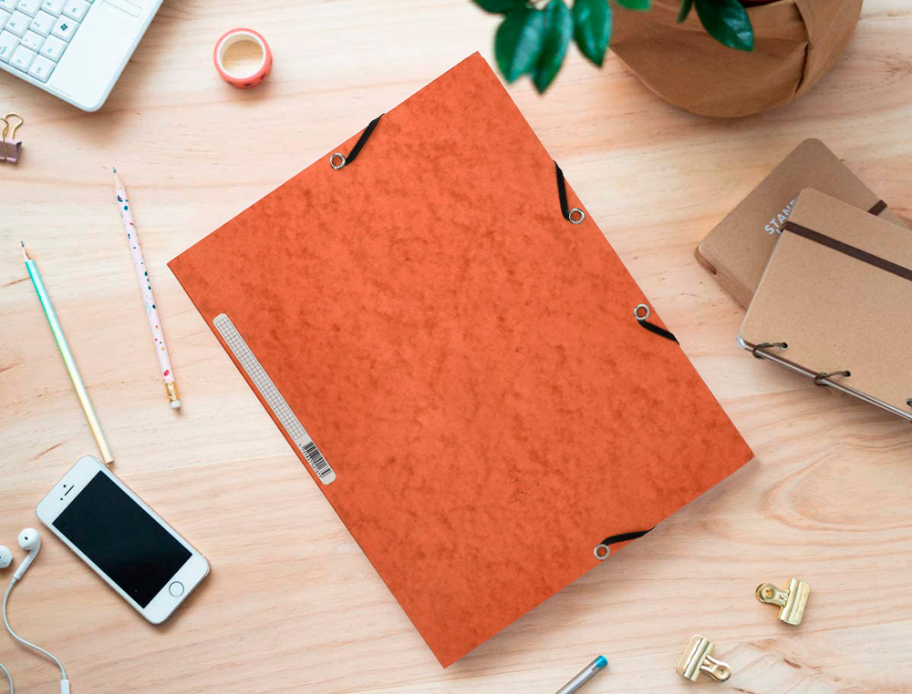CHEMISE Q-CONNECT CARTE LUSTRE 375G POUR DOCUMENTS A4 320X243MM 3 RABATS COLORIS ORANGE