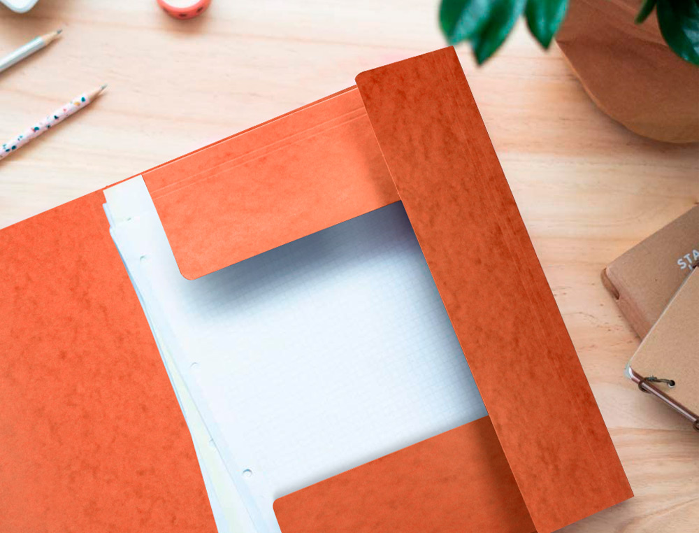 CHEMISE Q-CONNECT CARTE LUSTRE 375G POUR DOCUMENTS A4 320X243MM 3 RABATS COLORIS ORANGE