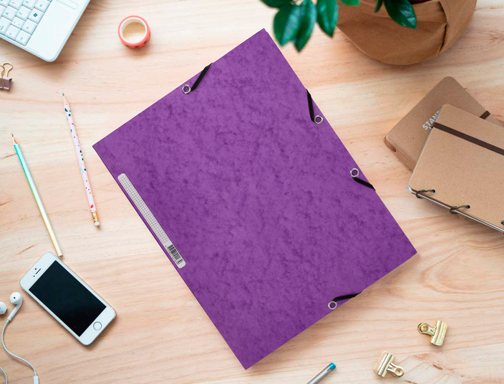 CHEMISE Q-CONNECT CARTE LUSTRÉE 375G POUR DOCUMENTS A4 320X243MM 3 RABATS COLORIS VIOLET