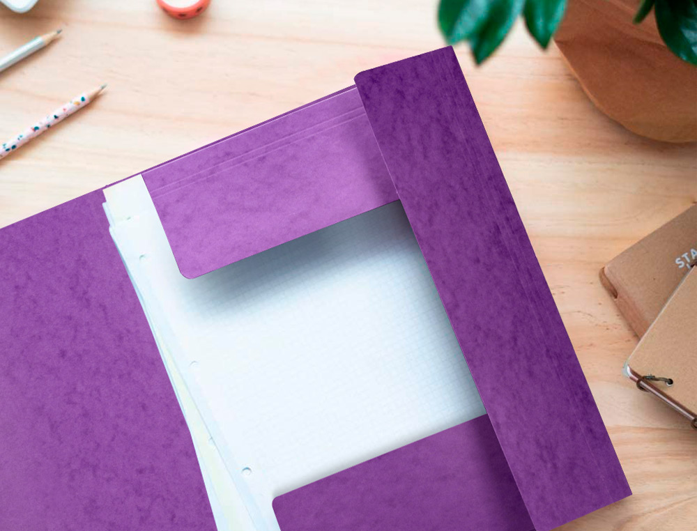 CHEMISE Q-CONNECT CARTE LUSTRÉE 375G POUR DOCUMENTS A4 320X243MM 3 RABATS COLORIS VIOLET