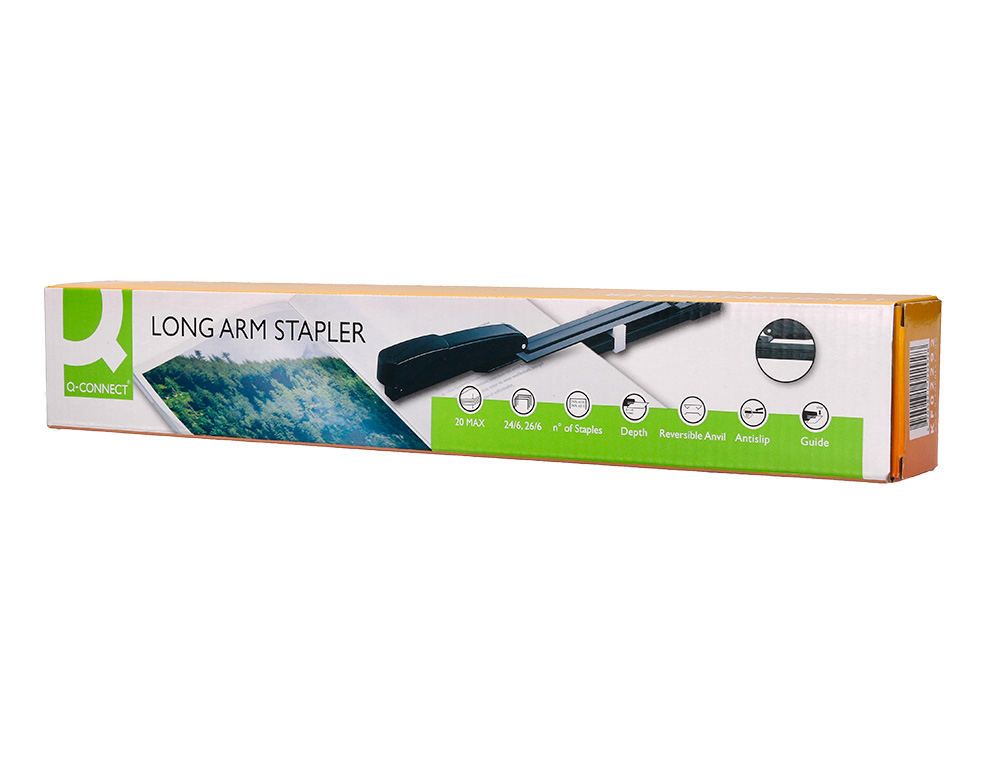 AGRAFEUSE Q-CONNECT LONG BRAS ÉCONOMIQUE CAPACITÉ 20F COLORIS NOIR