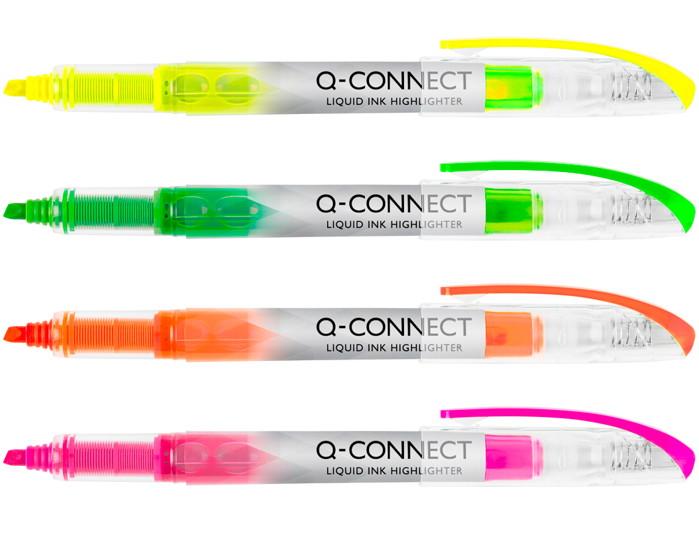 SURLIGNEUR Q-CONNECT SLIM LIQUID INK NON RECHARGEABLE POINTE BISEAUTÉE COULEURS ASSORTIES POCHETTE 4U