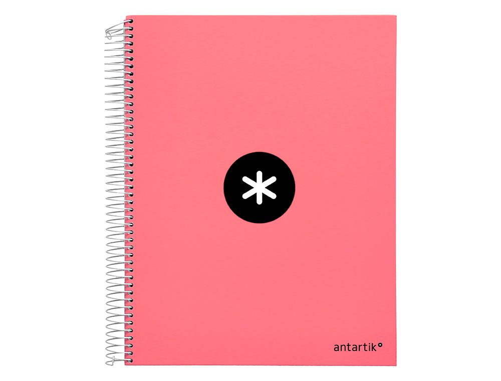 CAHIER SPIRALE LIDERPAPEL ANTARTIK A4 240P 100G REMBORDÉ QUADRILLAGE 5MM MICROPERFORÉ 5 BANDES 4 TROUS COLORIS CORAIL