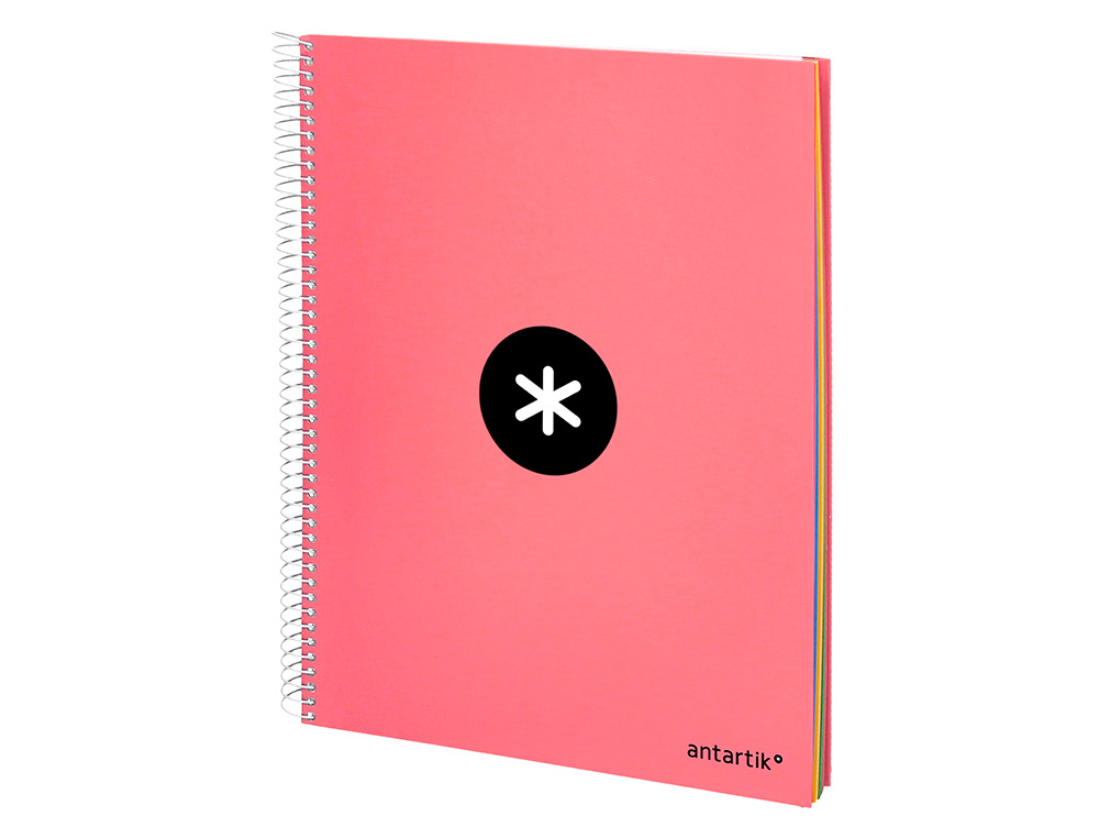 CAHIER SPIRALE LIDERPAPEL ANTARTIK A4 240P 100G REMBORDÉ QUADRILLAGE 5MM MICROPERFORÉ 5 BANDES 4 TROUS COLORIS CORAIL