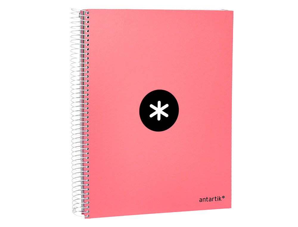 CAHIER SPIRALE LIDERPAPEL ANTARTIK A4 240P 100G REMBORDÉ QUADRILLAGE 5MM MICROPERFORÉ 5 BANDES 4 TROUS COLORIS CORAIL