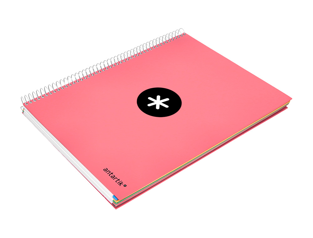 CAHIER SPIRALE LIDERPAPEL ANTARTIK A4 240P 100G REMBORDÉ QUADRILLAGE 5MM MICROPERFORÉ 5 BANDES 4 TROUS COLORIS CORAIL