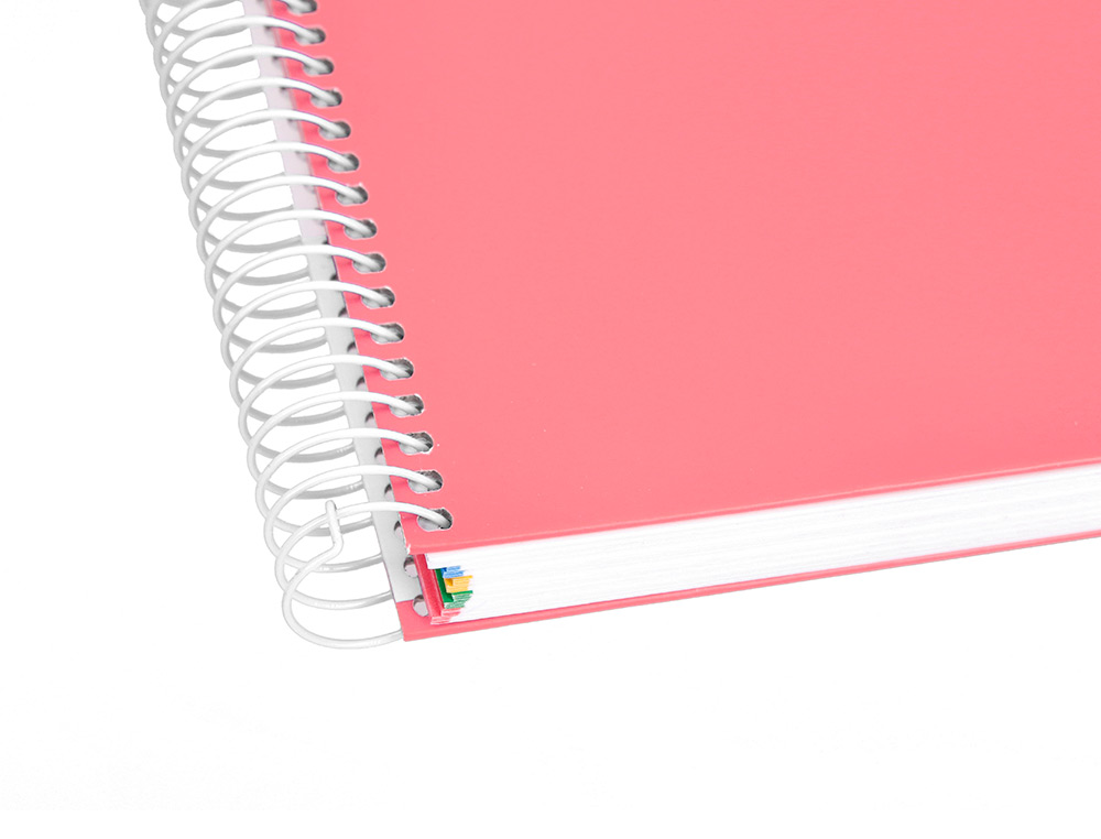 CAHIER SPIRALE LIDERPAPEL ANTARTIK A4 240P 100G REMBORDÉ QUADRILLAGE 5MM MICROPERFORÉ 5 BANDES 4 TROUS COLORIS CORAIL