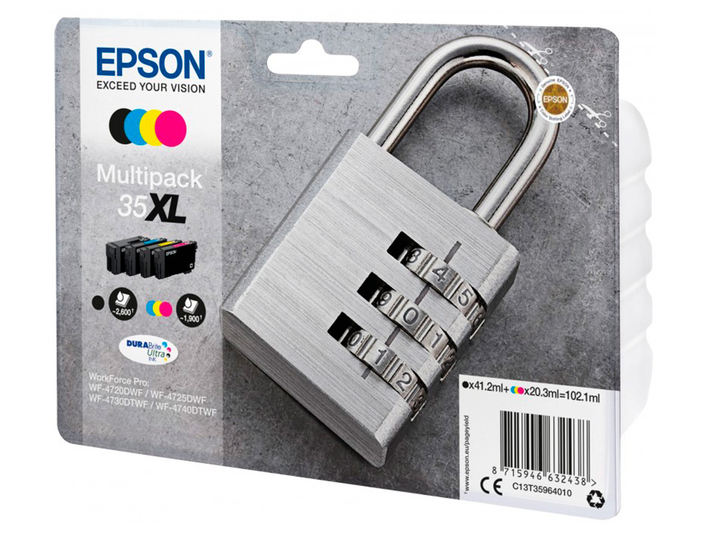 CARTOUCHE EPSON JET D'ENCRE 35XL DURABRITE CADENAS COLORIS NOIR JAUNE CYAN MAGENTA MULTIPACK 4 UNITÉS