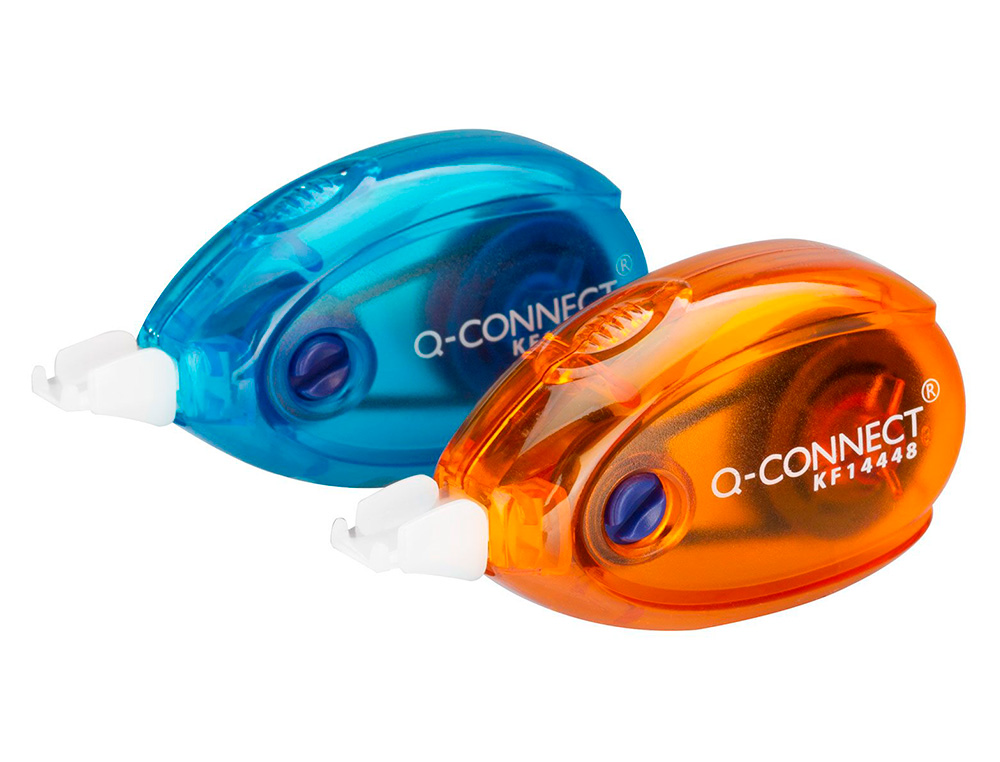 CORRECTEUR Q-CONNECT DÉVIDOIR RUBAN 5MMX6M CORRECTION LATÉRALE COLORIS ORANGE ET BLEU BLISTER DE 2 UNITÉS