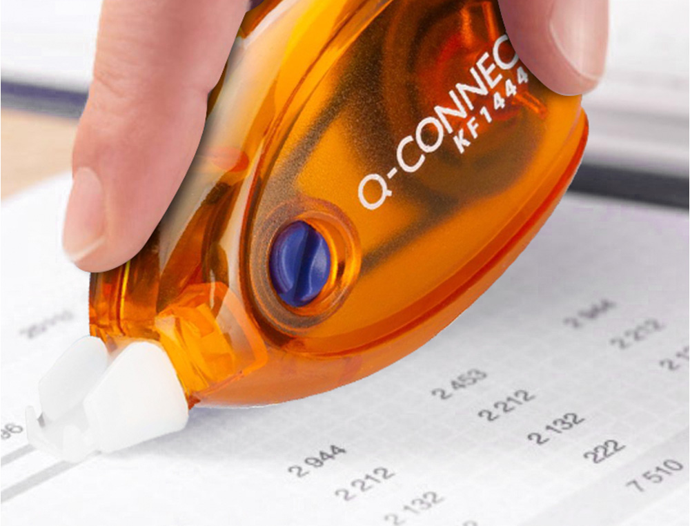 CORRECTEUR Q-CONNECT DÉVIDOIR RUBAN 5MMX6M CORRECTION LATÉRALE COLORIS ORANGE ET BLEU BLISTER DE 2 UNITÉS