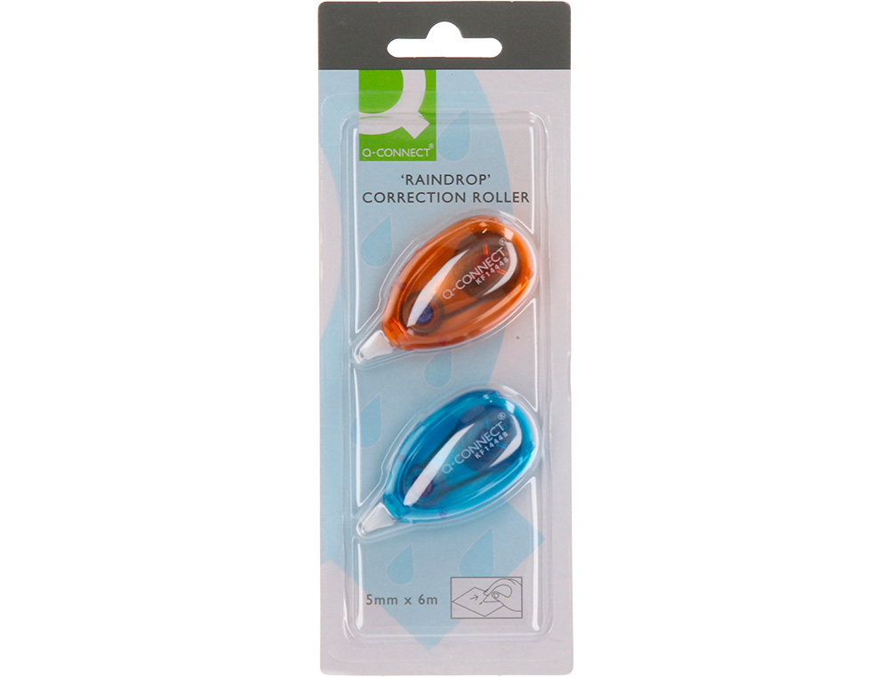 CORRECTEUR Q-CONNECT DÉVIDOIR RUBAN 5MMX6M CORRECTION LATÉRALE COLORIS ORANGE ET BLEU BLISTER DE 2 UNITÉS