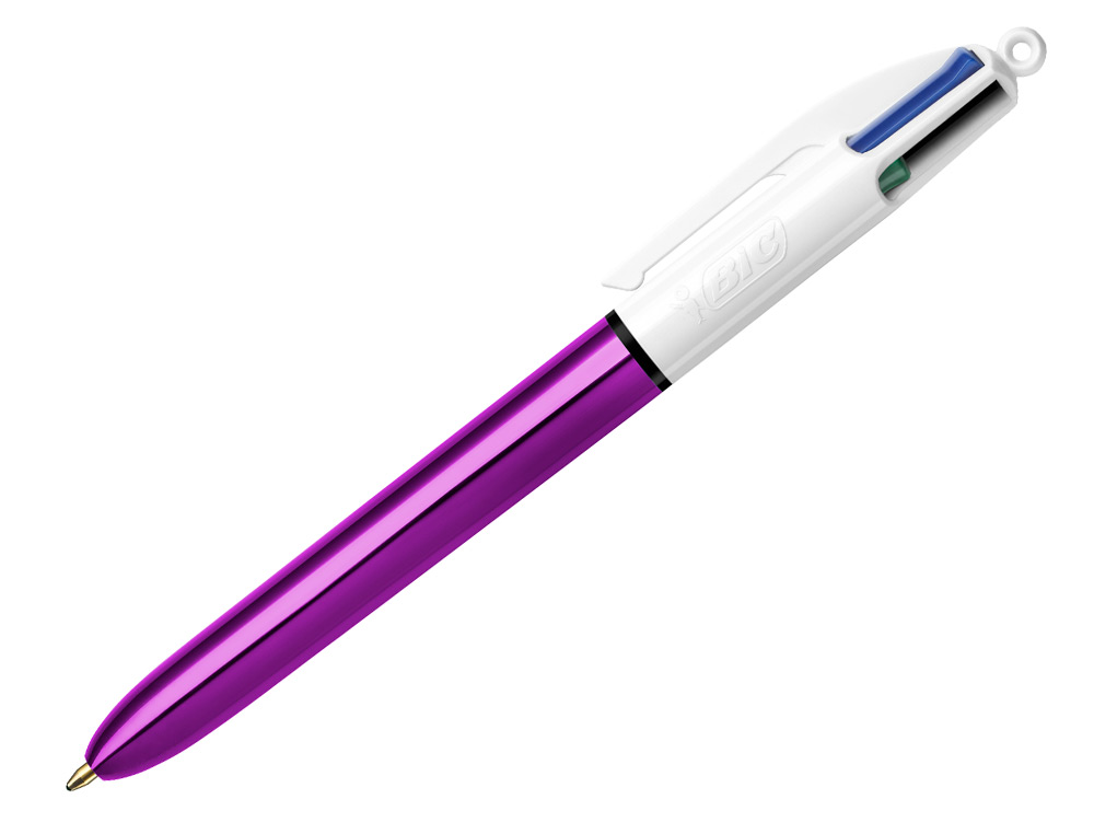 STYLO-BILLE BIC 4 COULEURS SHINE POINTE 1MM ÉCRITURE MOYENNE CORPS VIOLET MÉTALLISÉ BRILLANT